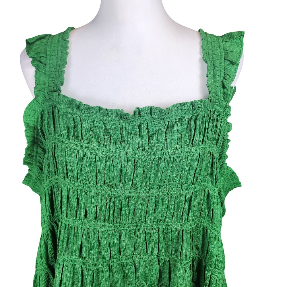 Old Navy Fit Flare Midi Dress Womens 4X Green Smocked Ruffle Stretch Casual NEW